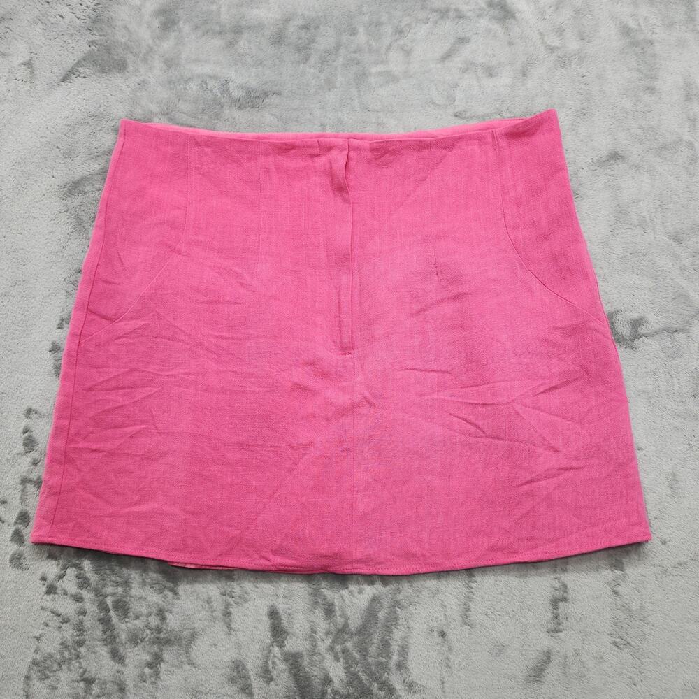 ASOS Design Skirt Womens 14 Pink Structured Linen Mini Preppy Lined‎ Front Zip